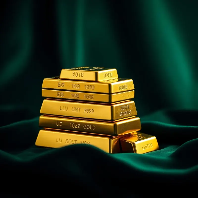 Gold bars on emerald velvet