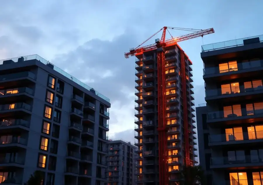 Modern apartment buildings under construction